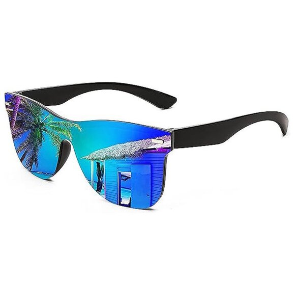 Sunglasses, Rimless Mirrored Sun Glasses , Green Blue Mirror